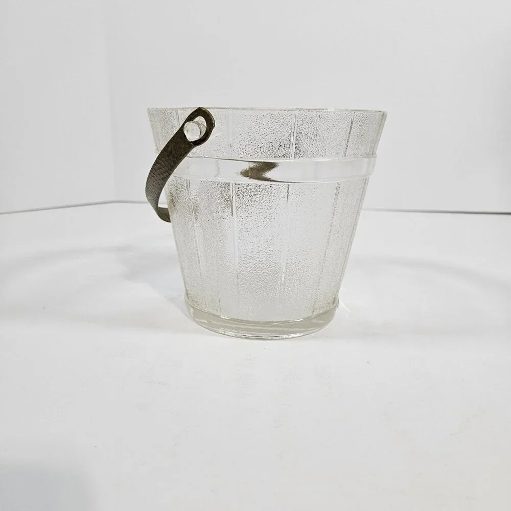 Vintage Anchor Hocking Glass Ice Bucket‎ with Metal Handle Mid Century